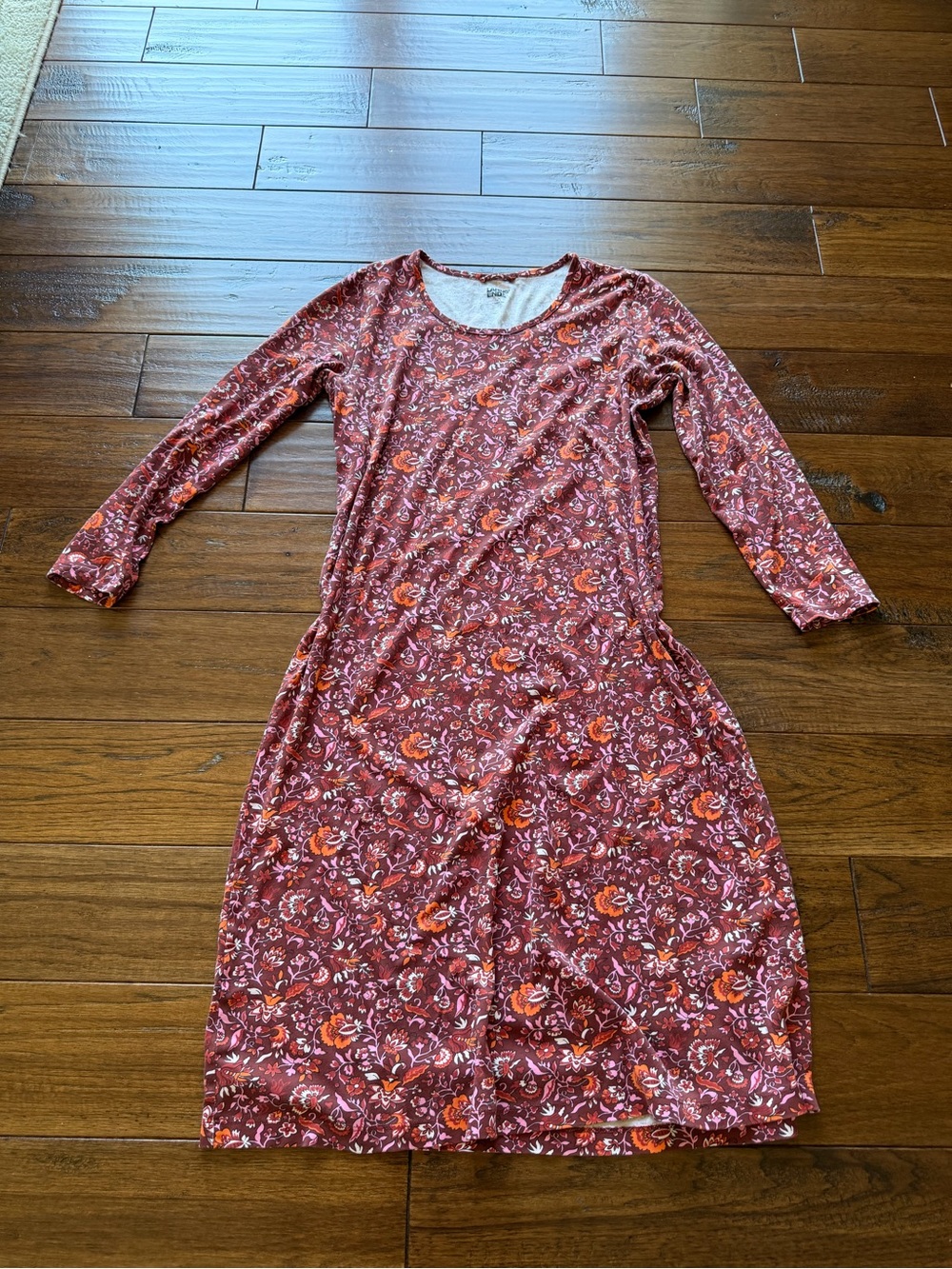 Lands' End Floral Long Sleeve Dress in Rust and Orange